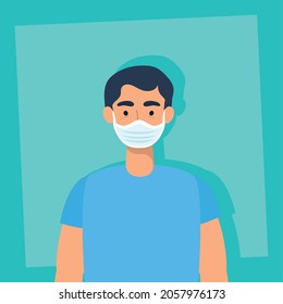 young man using face mask character vector illustration design