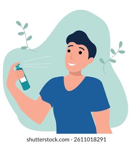 Young man using facial cream as part of skincare routine, a man applying moisturizer vector illustration