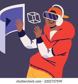 young man using goggles, image