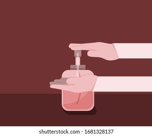 The young man is using a hand wash gel to wash and resist dirt from the corona virus or covid-19.
Illustration about wash hands.