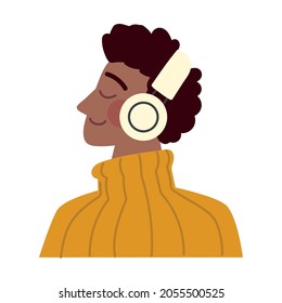 young man using headphones flat icon