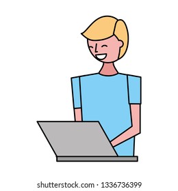 young man using laptop