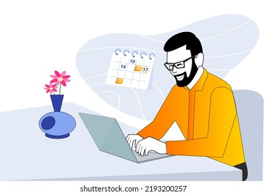 Junge Menschen mit Laptop auf Computertischen, Vektordesign-Elemente
