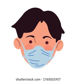 young man using medical mask head character vector illustration design