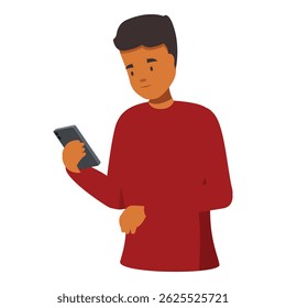 Young man using mobile phone, browsing internet, chatting online