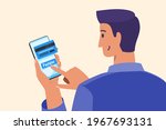 Young Man Using Paylater or Pay Later Feature To Do a Short Term Loan for Purchasing an Item Online in Mobile Phone Apps. Finance and Payment Flat Vector Illustration.