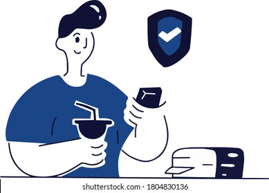 Young man using phone and working on a app