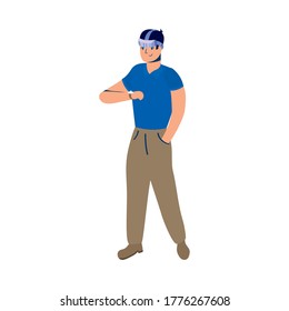 young man using reality virtual tech vector illustration design