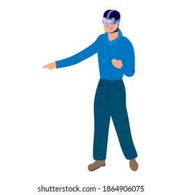 young man using reality virtual technology character vector illustration design