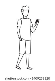 young man using smartphone character
