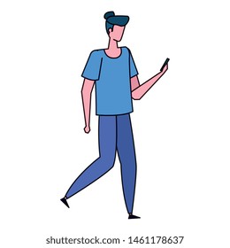 young man using smartphone character