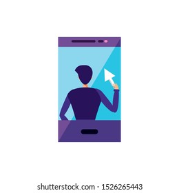 young man using smartphone character vector illustration design