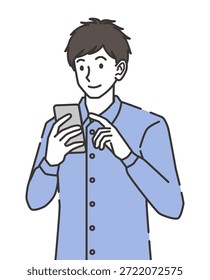 Hombre joven usando ilustración de teléfono inteligente