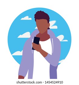 young man using smartphone social media