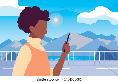 young man using smartphone social media