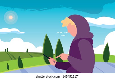 young man using smartphone social media