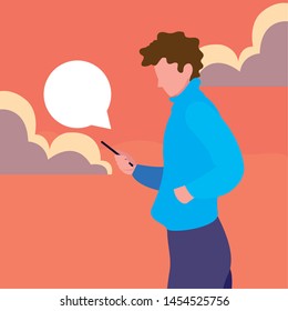 young man using smartphone social media