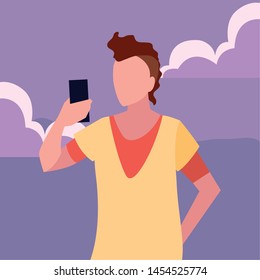 young man using smartphone social media