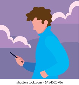young man using smartphone social media