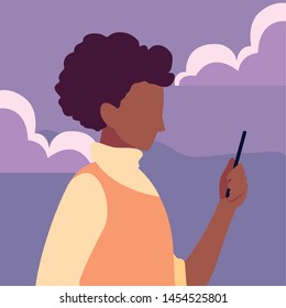 young man using smartphone social media