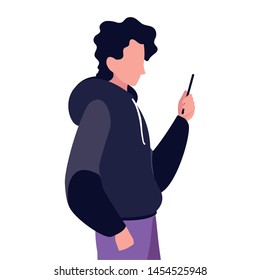 young man using smartphone social media