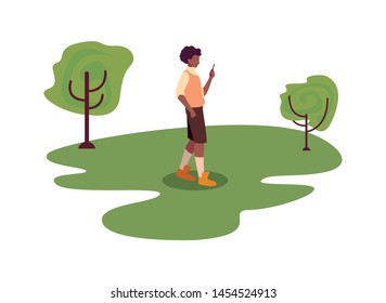 young man using smartphone vector ilustration