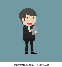 young man using tablet computer vector character