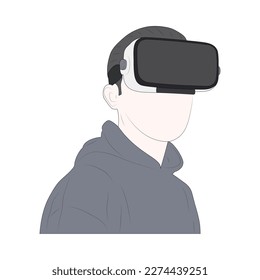 Young man using virtual reality headset isolated on white background