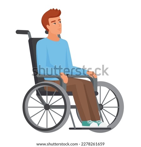 Young man using wheelchair. Boy with walking disability vector cartoon illustration