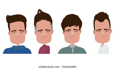 ็Handsome young man with various hair style Different personality.Vector cartoon illustration isolated characters.