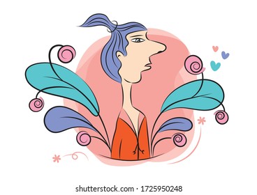 Ilustración vectorial de Young Man, Avatar de Man, Diseño de iconos de cuadro, Banners de vector abstract, Elementos de diseño, diseño de moda de personas hipster