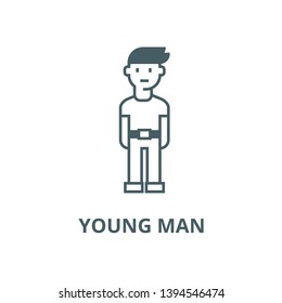Young man  vector line icon, linear concept, outline sign, symbol