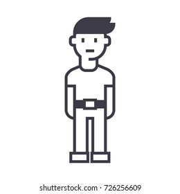 young man  vector line icon, sign, illustration on background, editable strokes