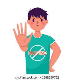 young man victim of bullying with hand stop and signal vector illustration design