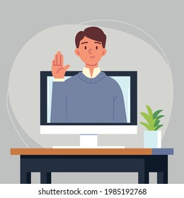 young man video call by computer