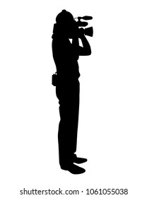 Young man with video camera silhouette vector