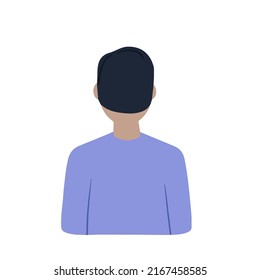 Young man, view from the back. Boy character. Cartoon illustration isolated on white. Flat Millennial portrait