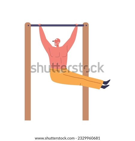 Young Man Vigorously Exercises On A Horizontal Bar Isolated on White Background, Male Character Showcasing His Strength