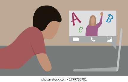 Young man in virtual class meeting - Vector