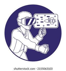 Hombre joven Gafas de realidad virtual Simulator de juego Ilustración vectorial