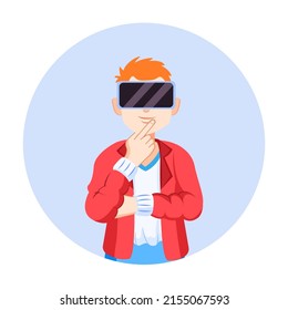Young man Virtual reality glasses Game simulator Vector illustration