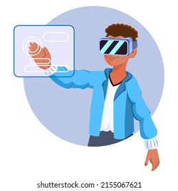 Hombre joven Gafas de realidad virtual Simulator de juego Ilustración vectorial
