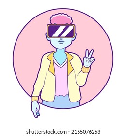 Young man Virtual Reality Brille Game Simulator Vektorgrafik