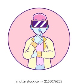 Young man Virtual reality glasses Game simulator Vector illustration