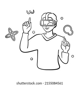 Young man Virtual reality glasses Game simulator Vector illustration