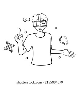 Hombre joven Gafas de realidad virtual Simulator de juego Ilustración vectorial