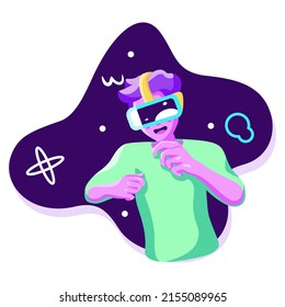 Young man Virtual Reality Brille Game Simulator Vektorgrafik