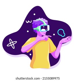 Hombre joven Gafas de realidad virtual Simulator de juego Ilustración vectorial