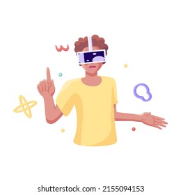 Young man Virtual Reality Brille Game Simulator Vektorgrafik