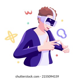 Young man Virtual Reality Brille Game Simulator Vektorgrafik